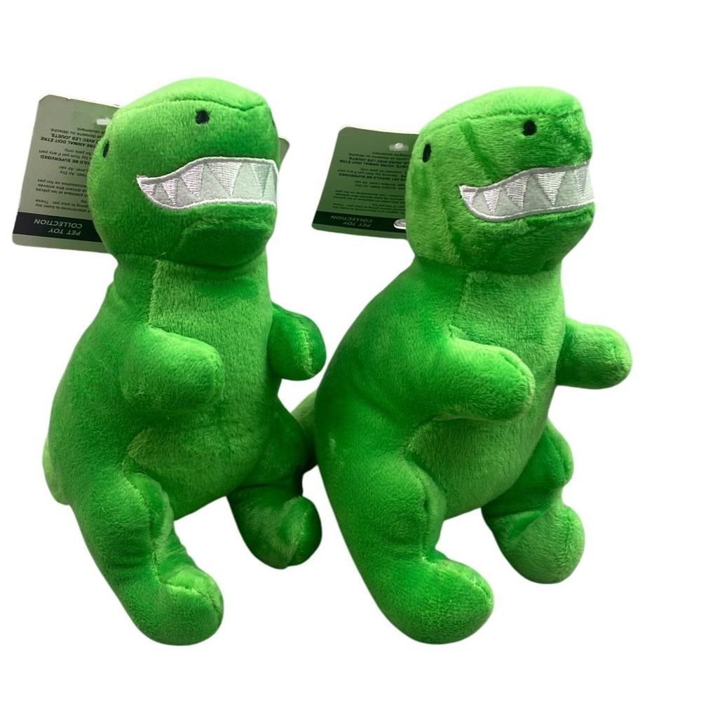 Lot of 2 Green T-Rex Dinosaur Dog Toy Plush Squeaker 9" MetroPawlin‎
